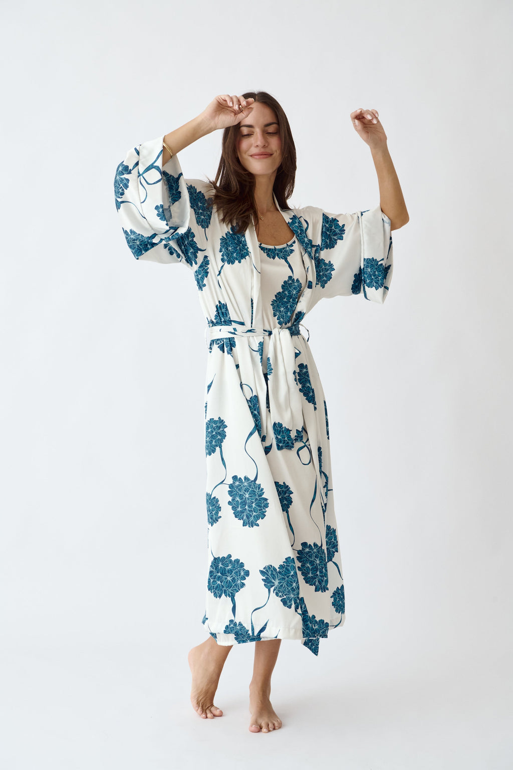 Simoné Sleepwear USA Washable Silk Kimono & Dress Set - Blossom — detail close-up