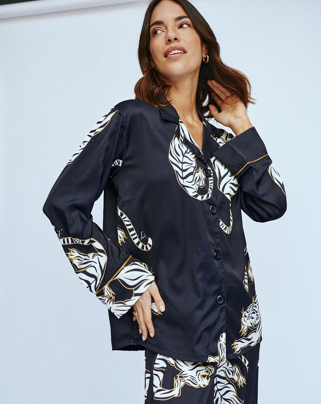 Simoné Sleepwear USA Washable Silk Pajama Set - Kenya — in-use photo