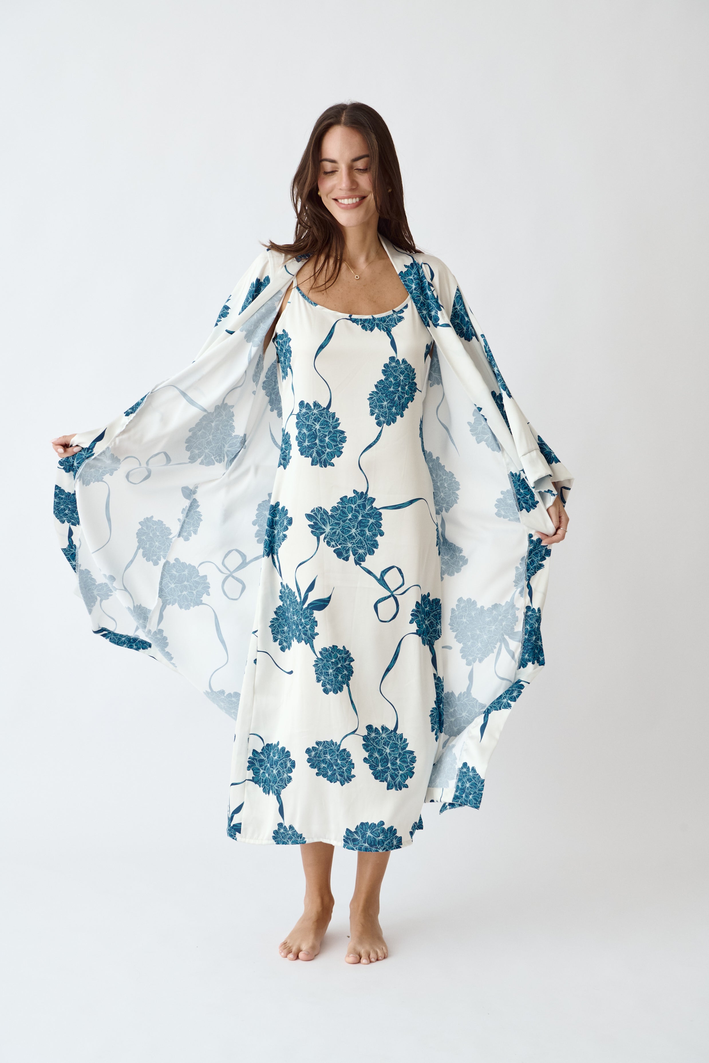 Simoné Sleepwear USA Washable Silk Kimono & Dress Set - Blossom — back view