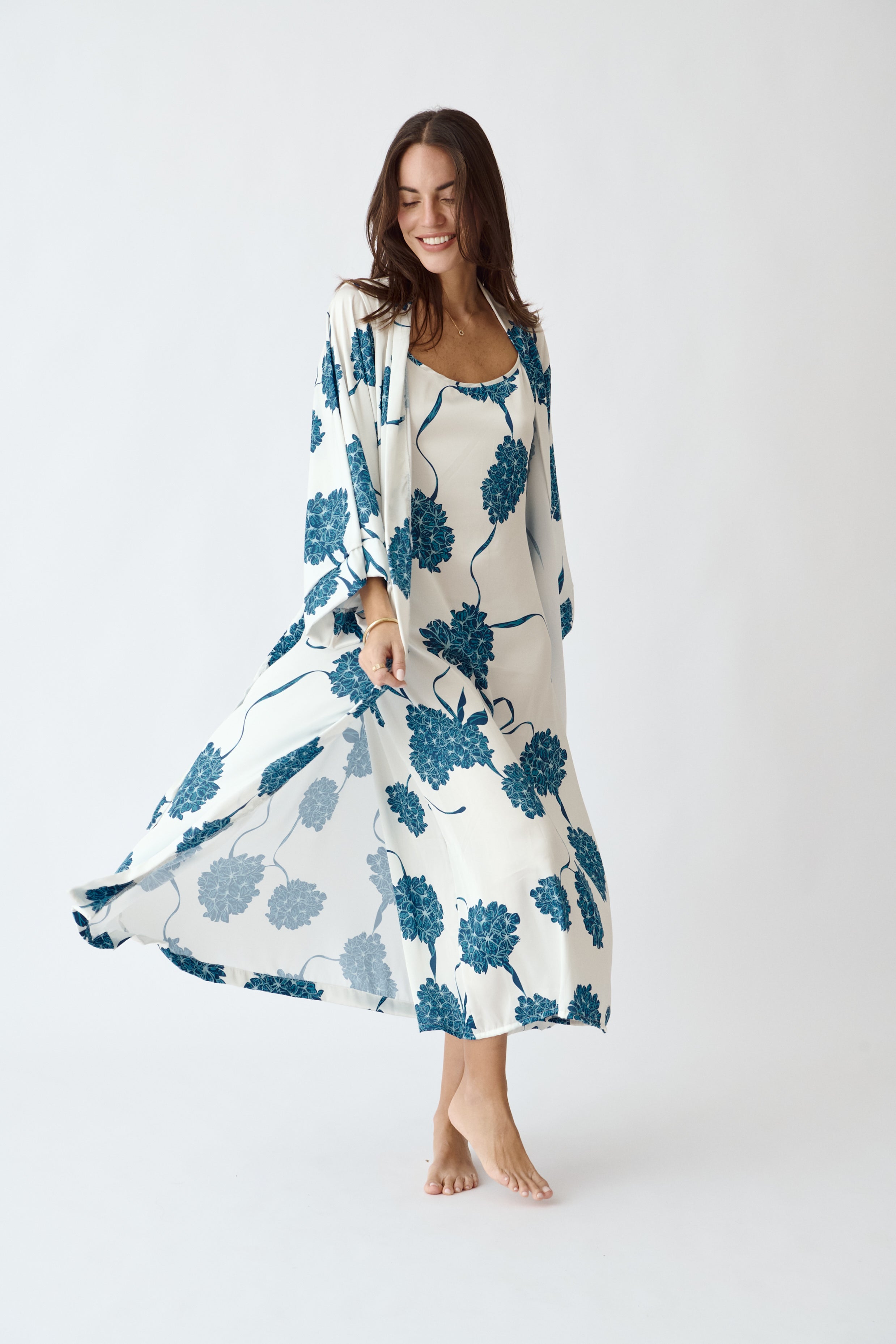 Simoné Sleepwear USA Washable Silk Kimono & Dress Set - Blossom — main product shot