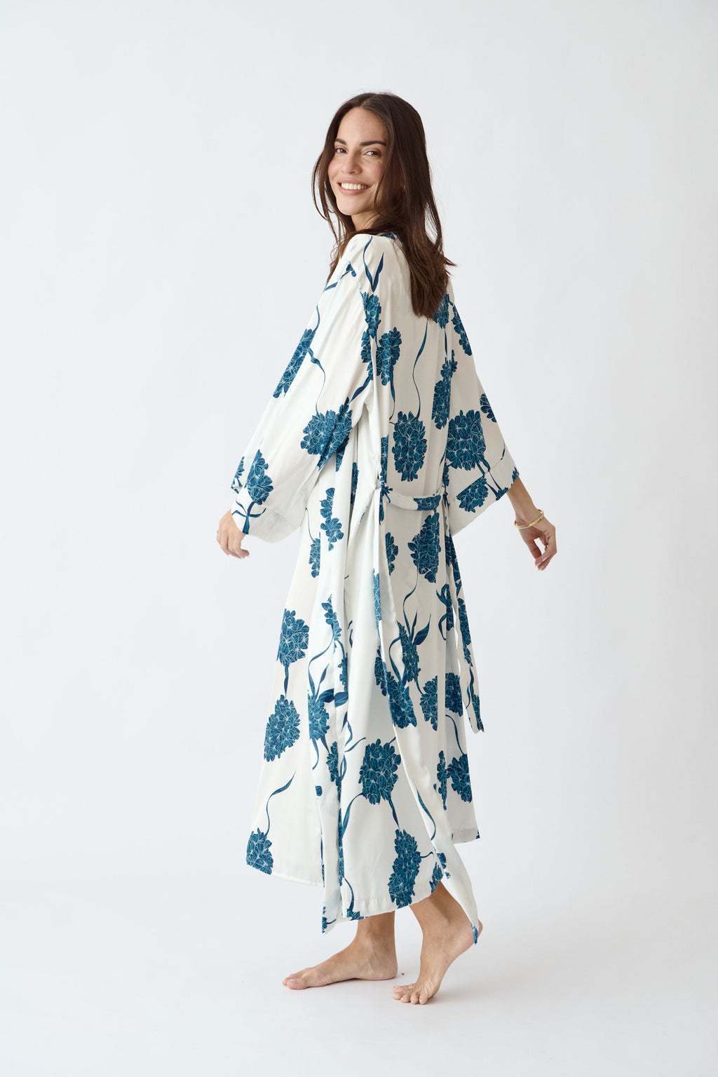 Simoné Sleepwear USA Washable Silk Kimono & Dress Set - Blossom — side view