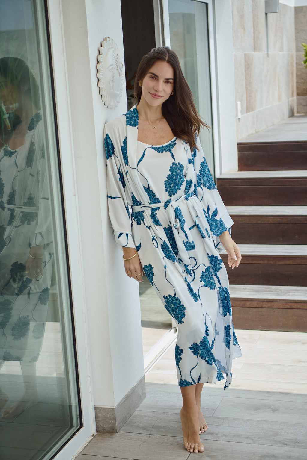 Simoné Sleepwear USA Washable Silk Kimono & Dress Set - Blossom — alternative angle