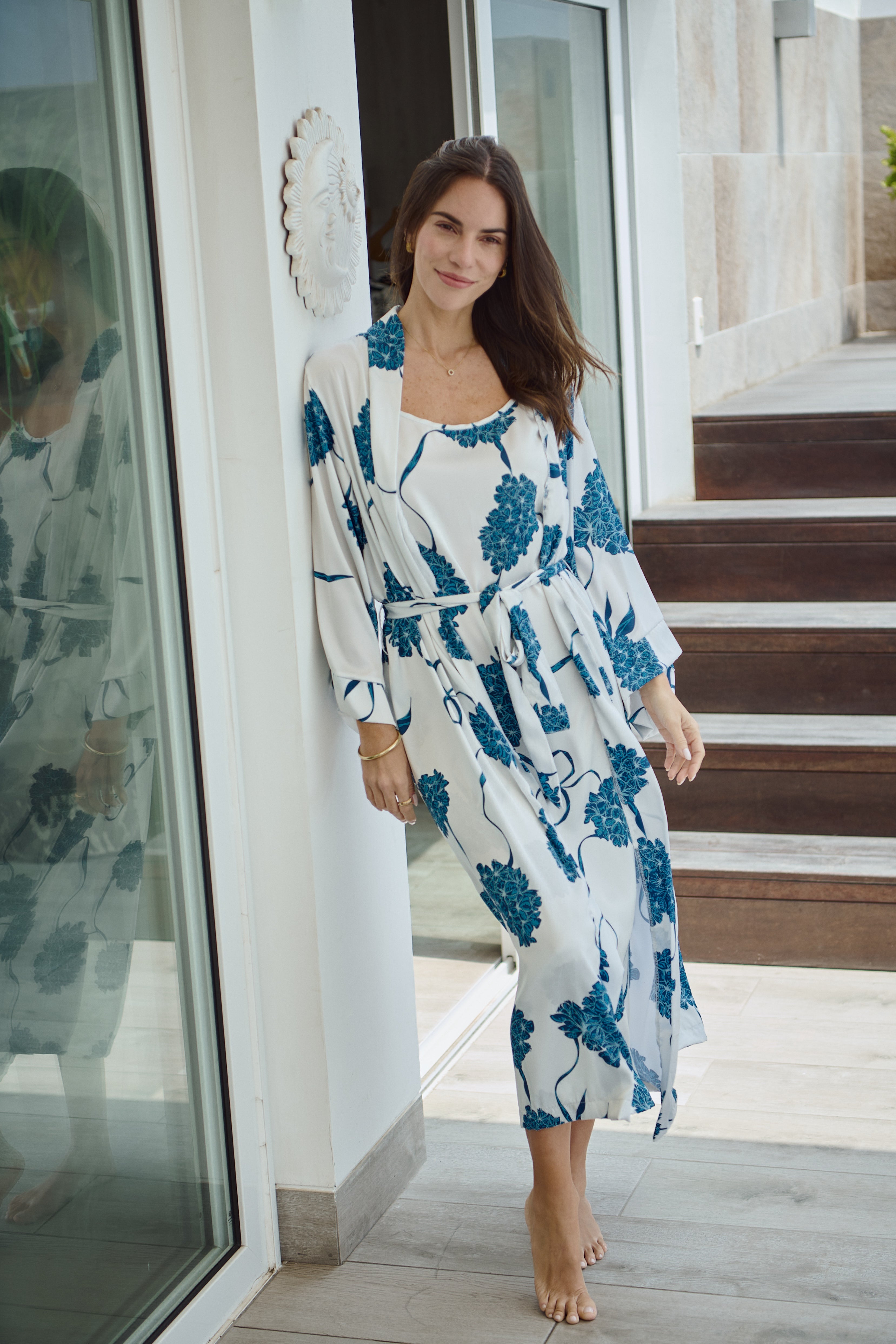 Simoné Sleepwear USA Washable Silk Kimono & Dress Set - Blossom — alternative angle
