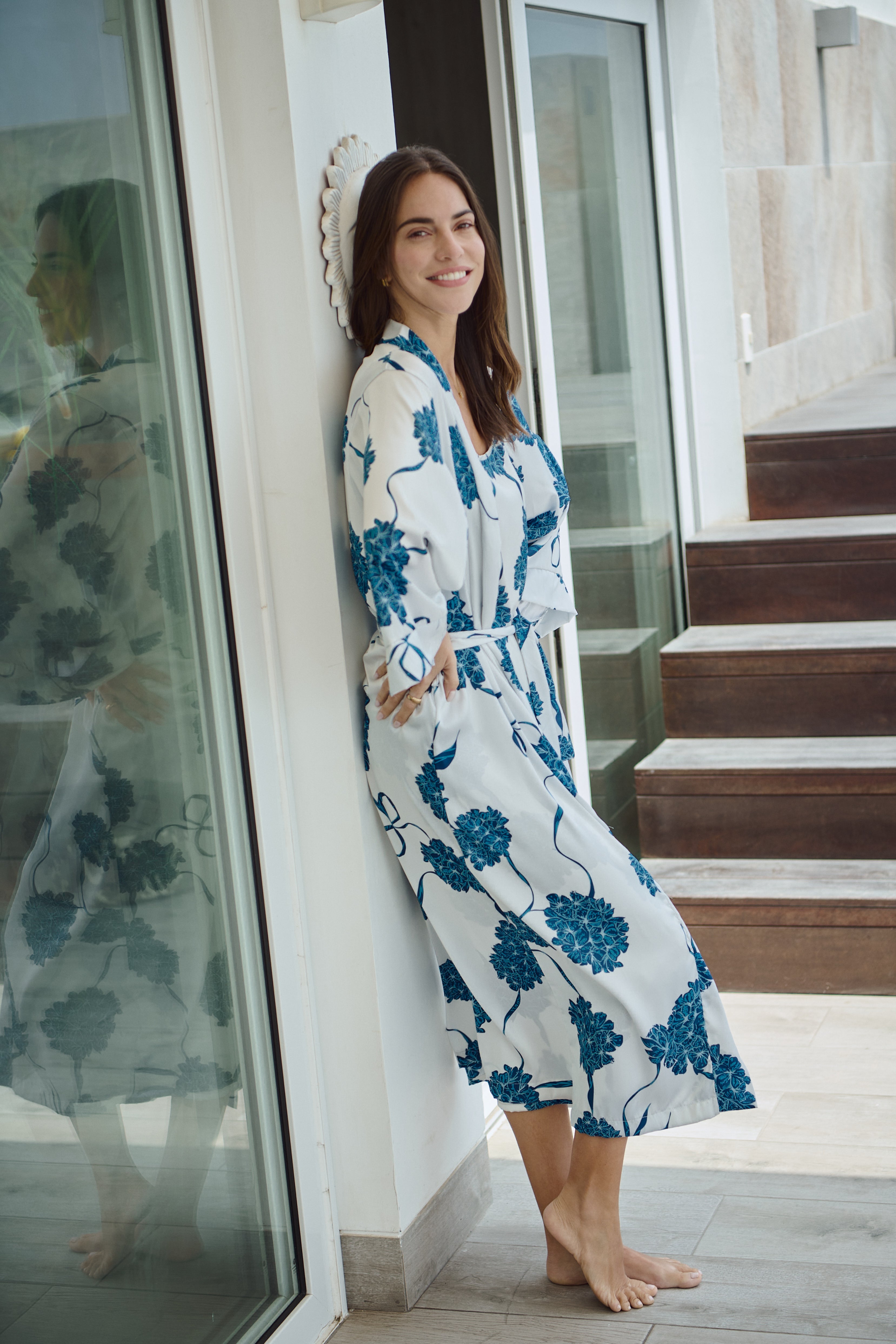 Simoné Sleepwear USA Washable Silk Kimono & Dress Set - Blossom — in-use photo