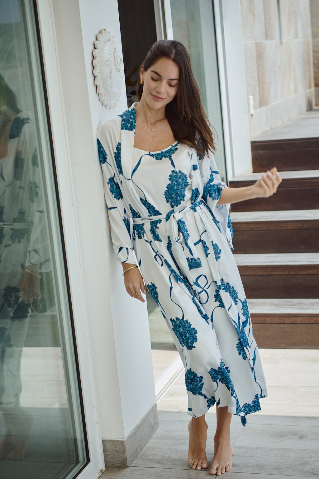 Simoné Sleepwear USA Washable Silk Kimono & Dress Set - Blossom — size reference