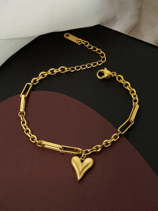 SORI STYLE Anti-Tarnish Gold Heart Charm Bracelet -Dainty & Durable Love Jewelry — back view