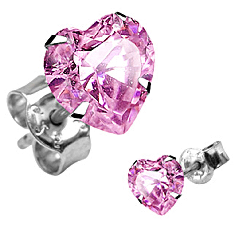 BodyCandy 925 Sterling Silver Pink CZ Heart Stud Earrings — main product shot