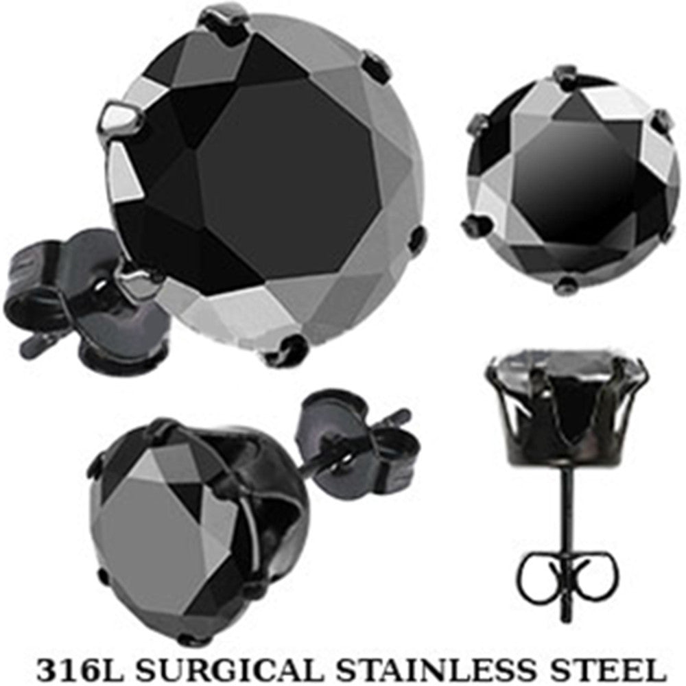 BodyCandy Spikes Stainless Steel Black Round CZ Stud Earrings — main product shot