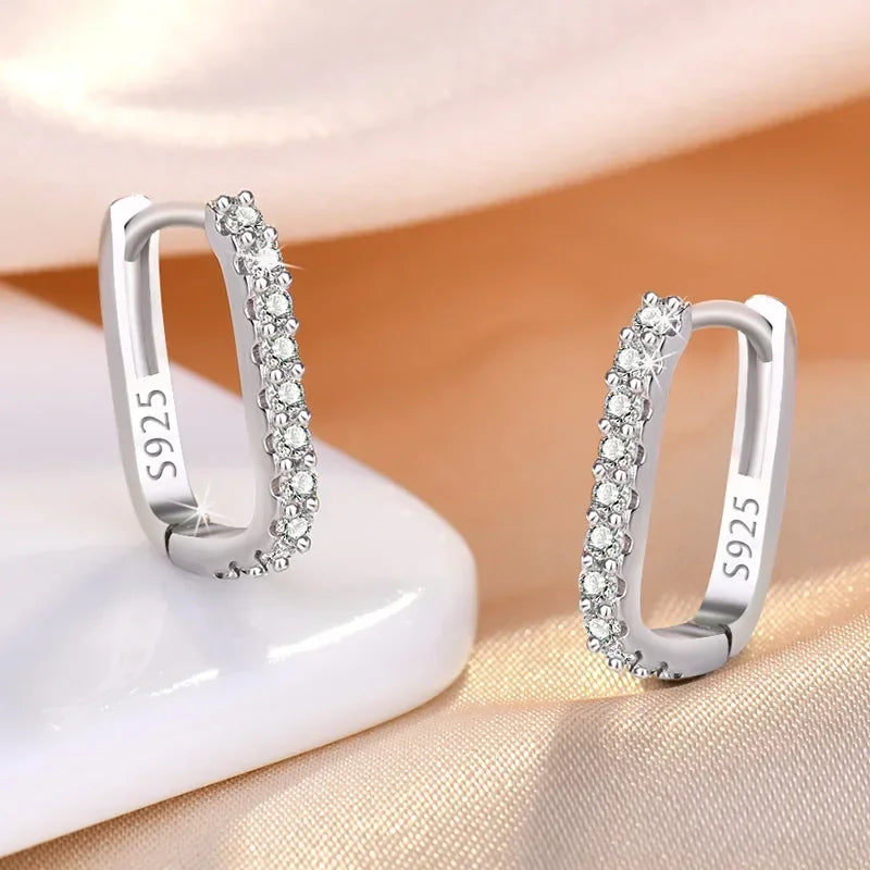 SORI STYLE 925 Sterling Silver Crystal Fashion Hoop Earrings — side view