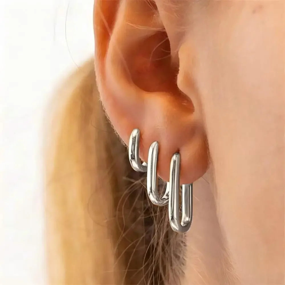 SORI STYLE Minimalist Huggie Square Hoop Earrings — back view