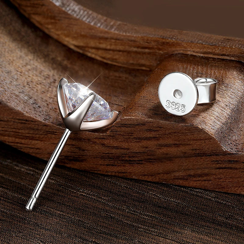 SORI STYLE 925 Sterling Silver Moissanite Stud Earrings for Women — back view