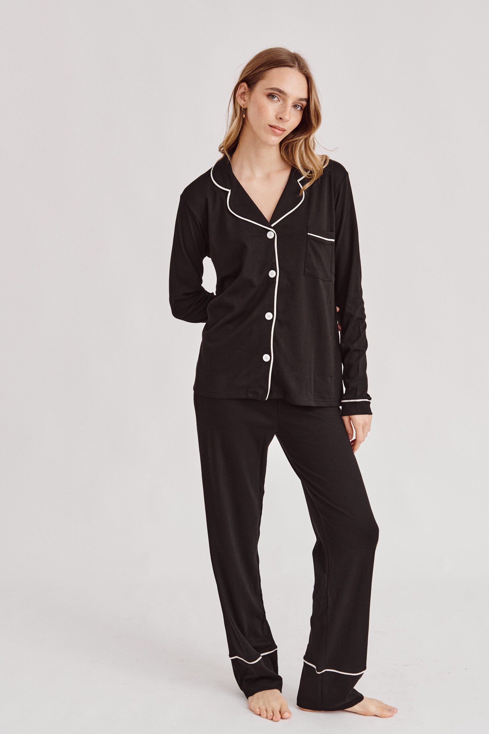 Simoné Sleepwear USA Pima Cotton Pajama Set - Forever Black — comparison shot