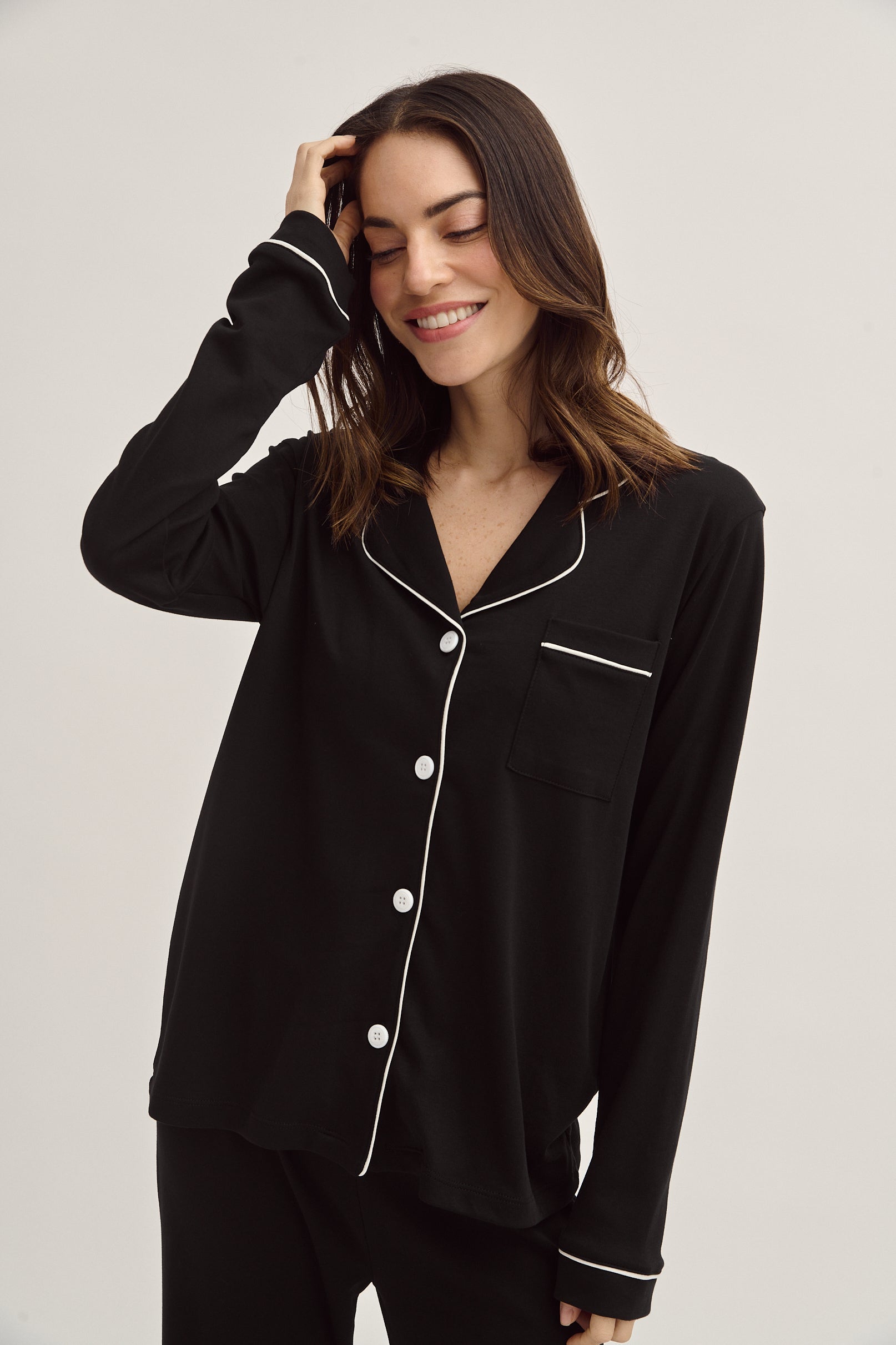Simoné Sleepwear USA Pima Cotton Pajama Set - Forever Black — feature highlight