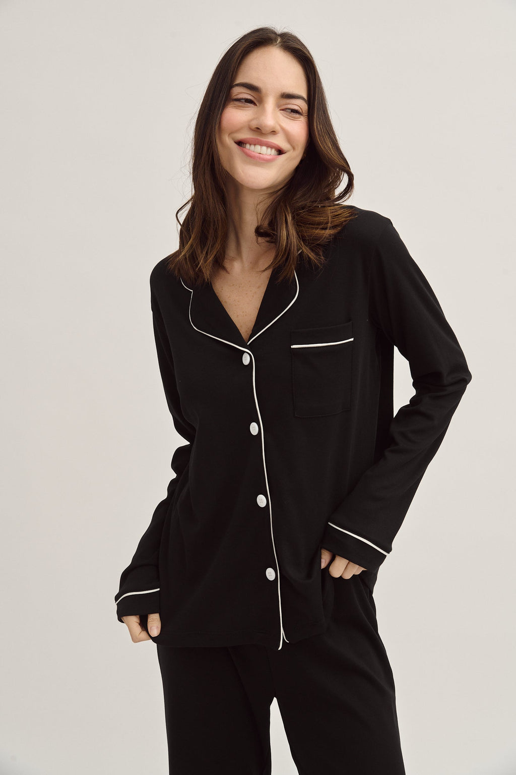 Simoné Sleepwear USA Pima Cotton Pajama Set - Forever Black — lifestyle context
