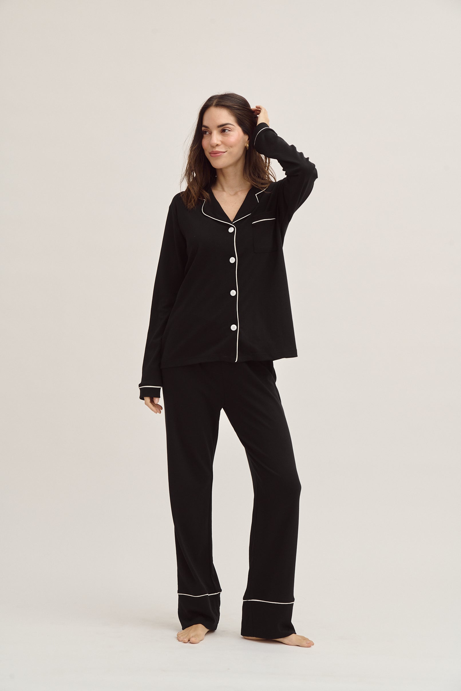 Simoné Sleepwear USA Pima Cotton Pajama Set - Forever Black — side view