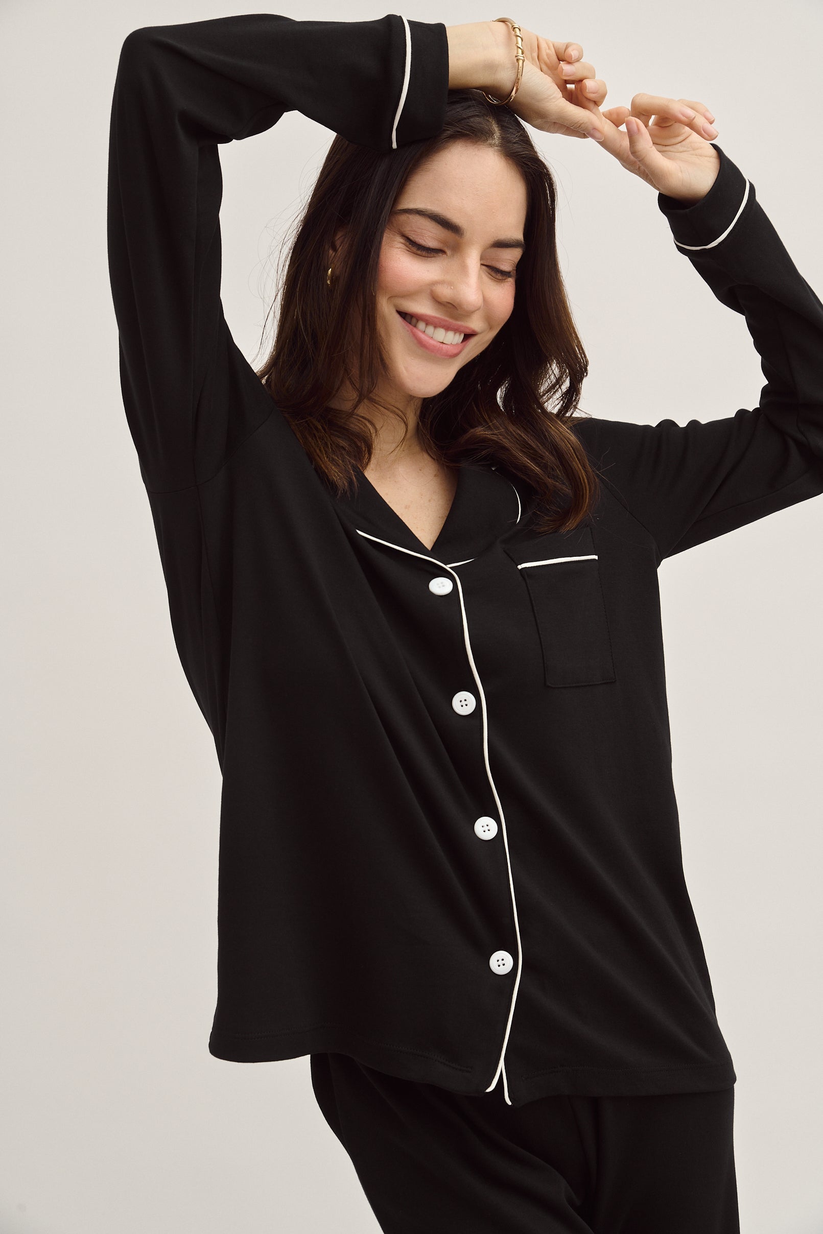 Simoné Sleepwear USA Pima Cotton Pajama Set - Forever Black — back view