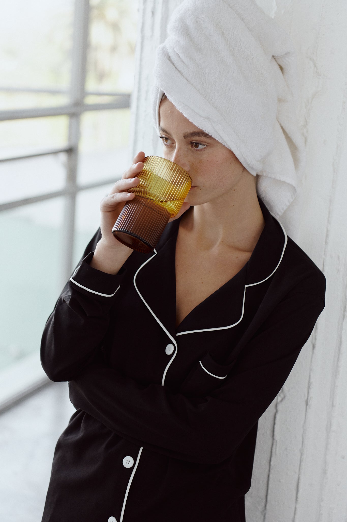 Simoné Sleepwear USA Pima Cotton Pajama Set - Forever Black — alternative angle