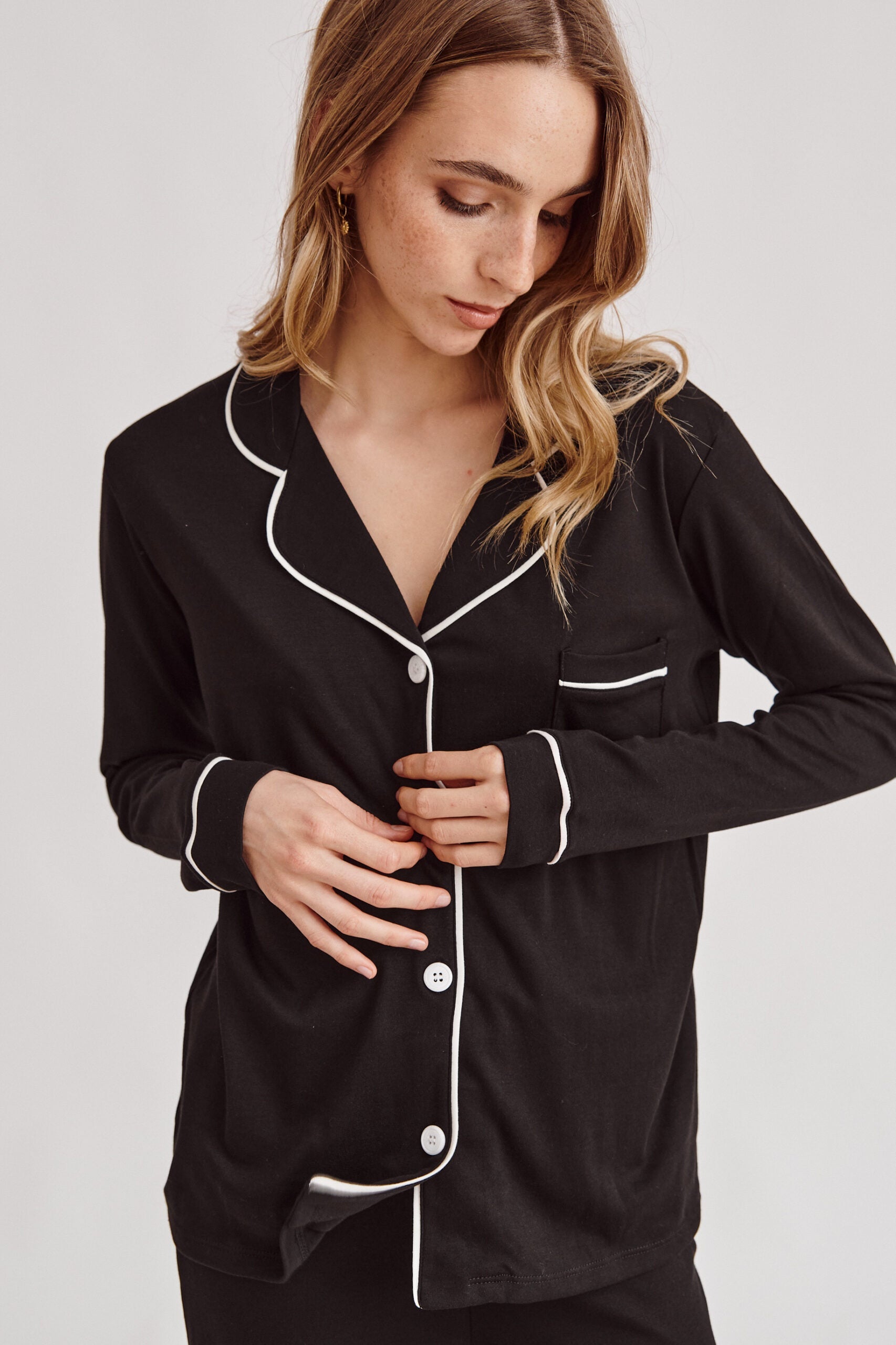 Simoné Sleepwear USA Pima Cotton Pajama Set - Forever Black — size reference