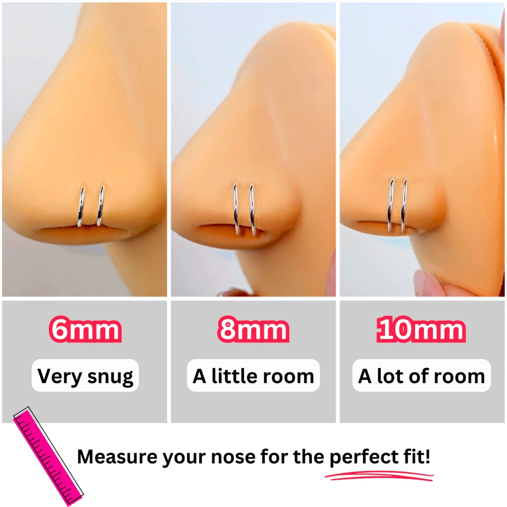 BodyCandy Double Hoop Nose 14k Rose Gold Filled Spiral Nose Ring 20G 8mm Right — detail close-up
