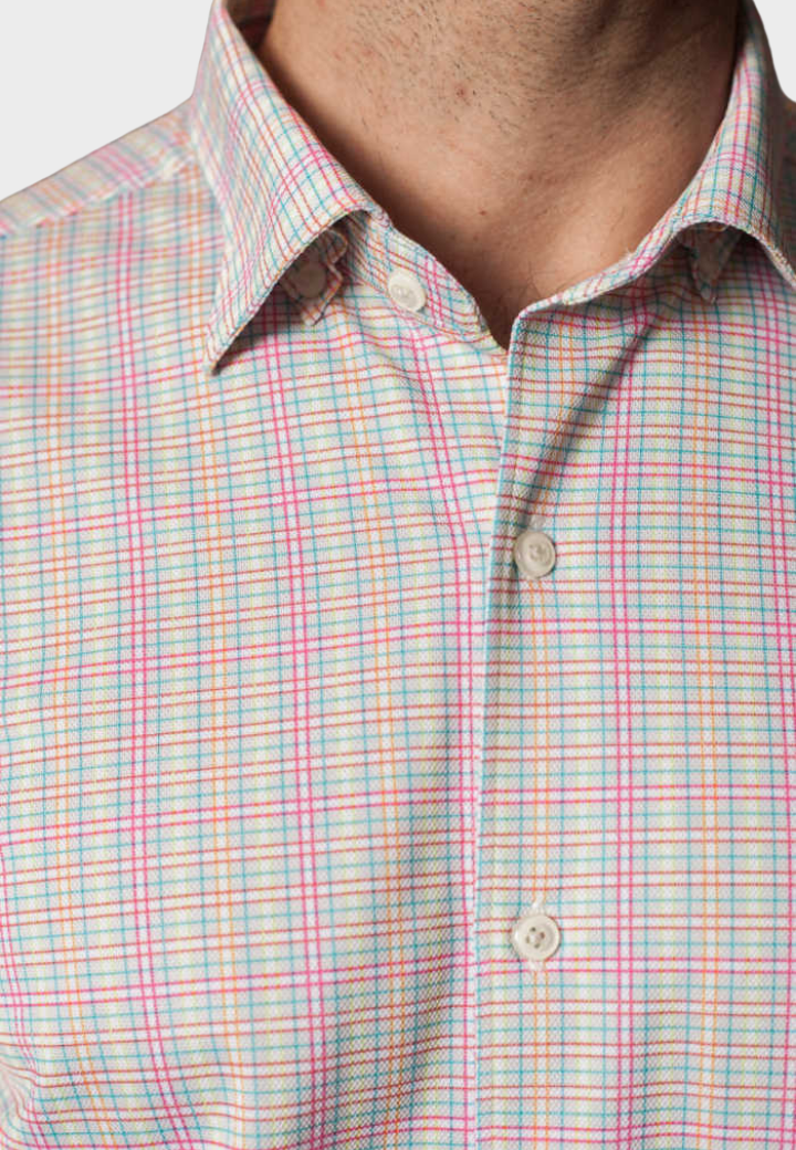 Buki Spectrum Check Short Sleeve Tech Shirt — detail close-up
