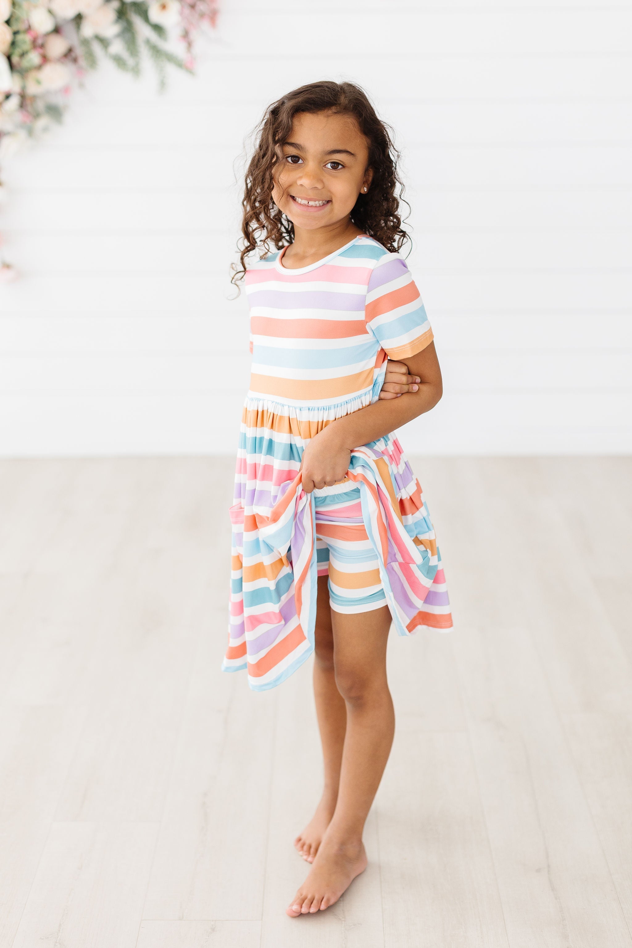 Mila & Rose ® Spring Stripes S/S Pocket Twirl Dress — detail close-up