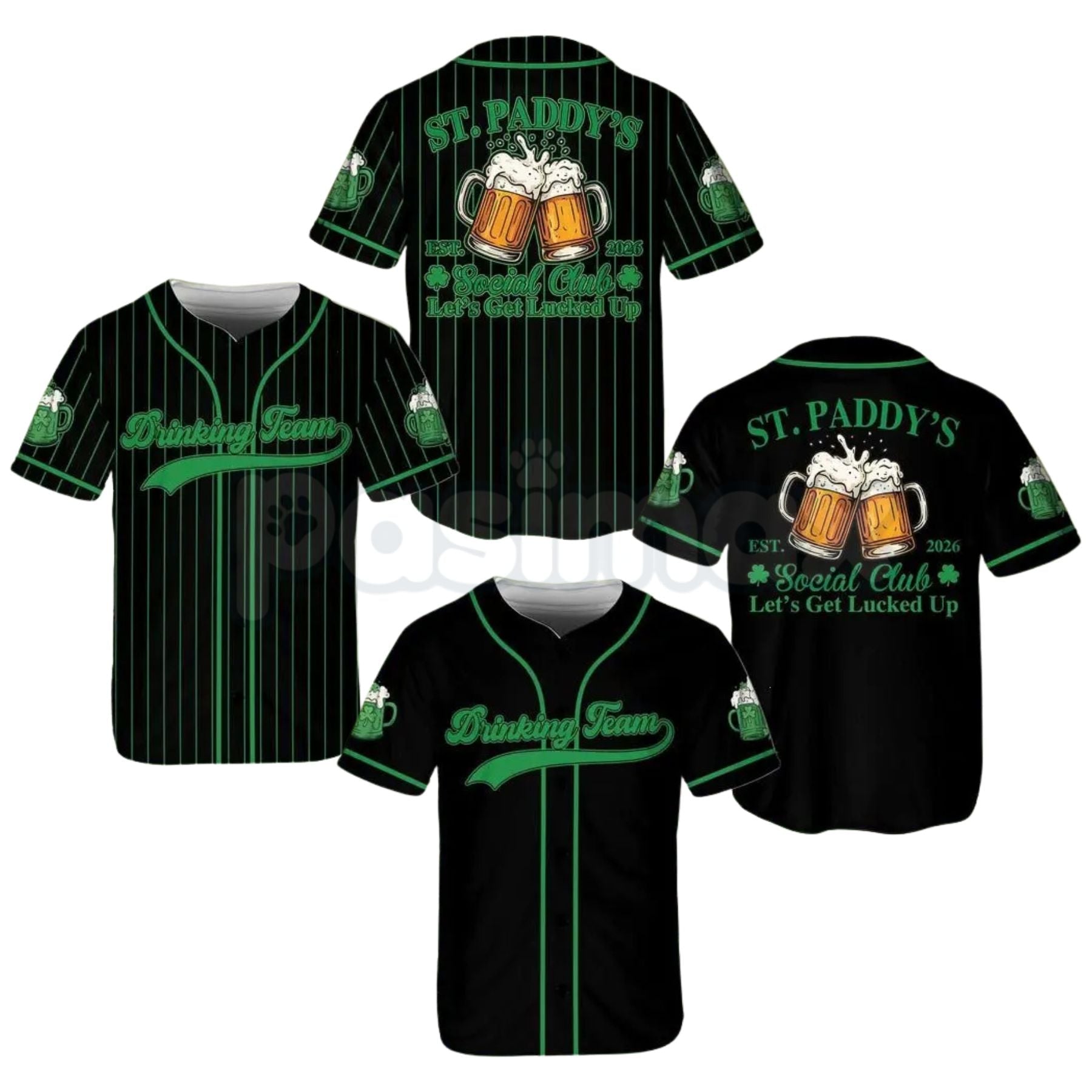 Pasimax St Paddy’s Day Irish Beer Social Club Baseball Jersey – Lucky Shamrock Drinking Team Shirt — main product shot