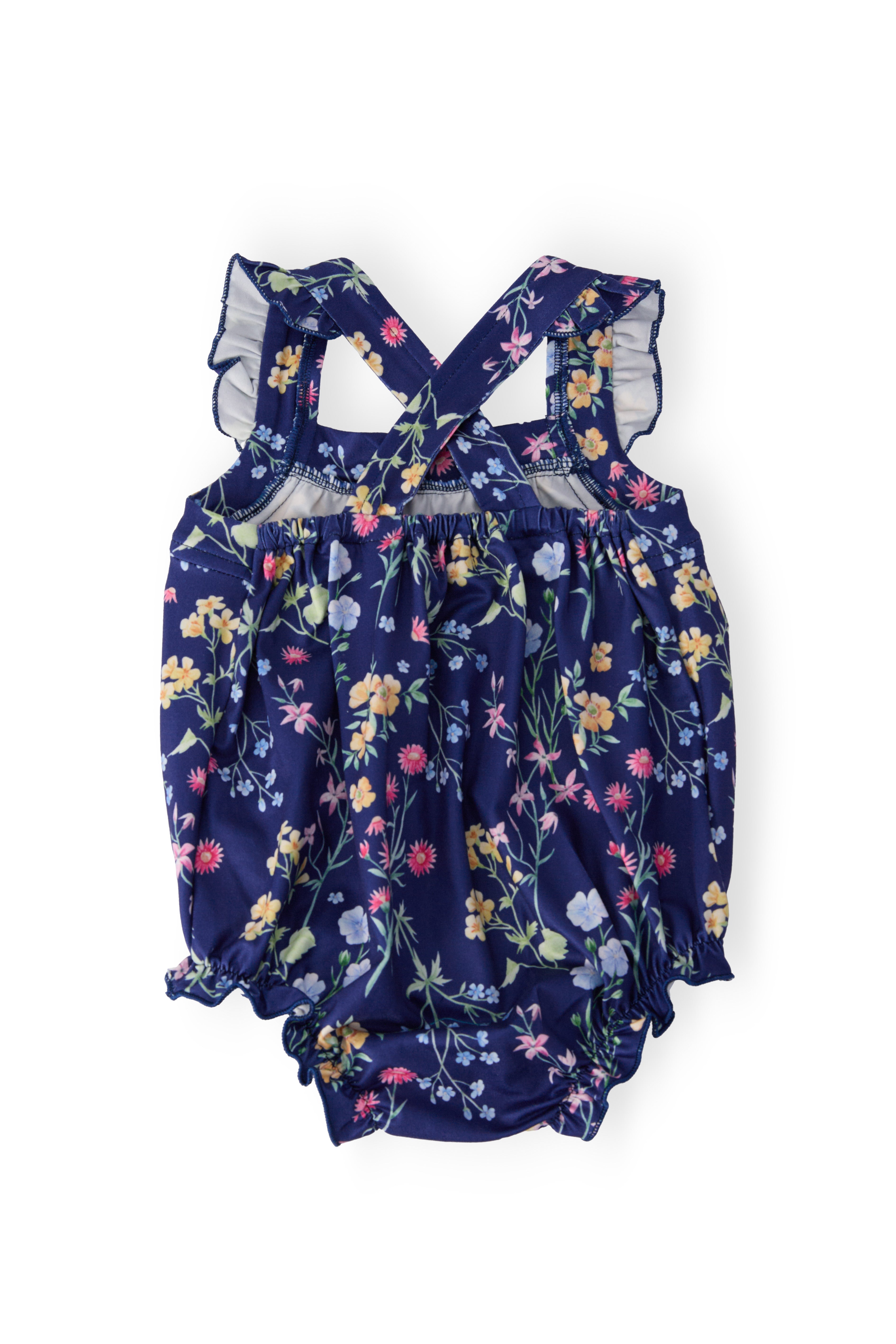 Mila & Rose ® Sunny Meadow Ruffle Cross Back Romper — detail close-up