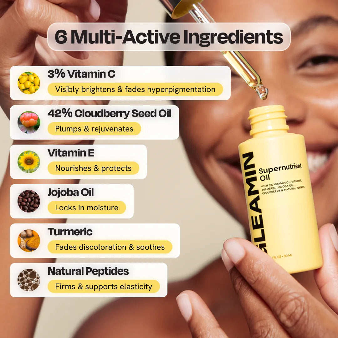 Gleamin Supernutrient Oil — applied to face glow demo