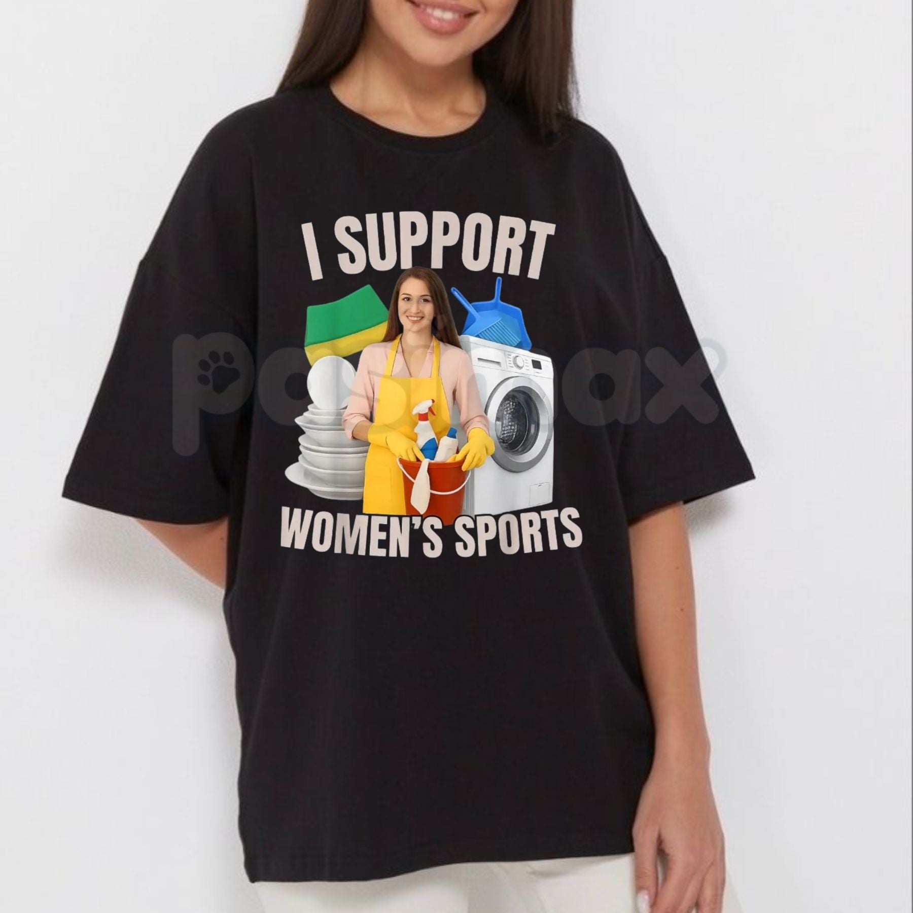 Pasimax "Support Women's Sports" Adult Humor Bootleg T-Shirt - Funny Sarcastic Slogan Graphic Tee, Premium 100% Cotton Viral 