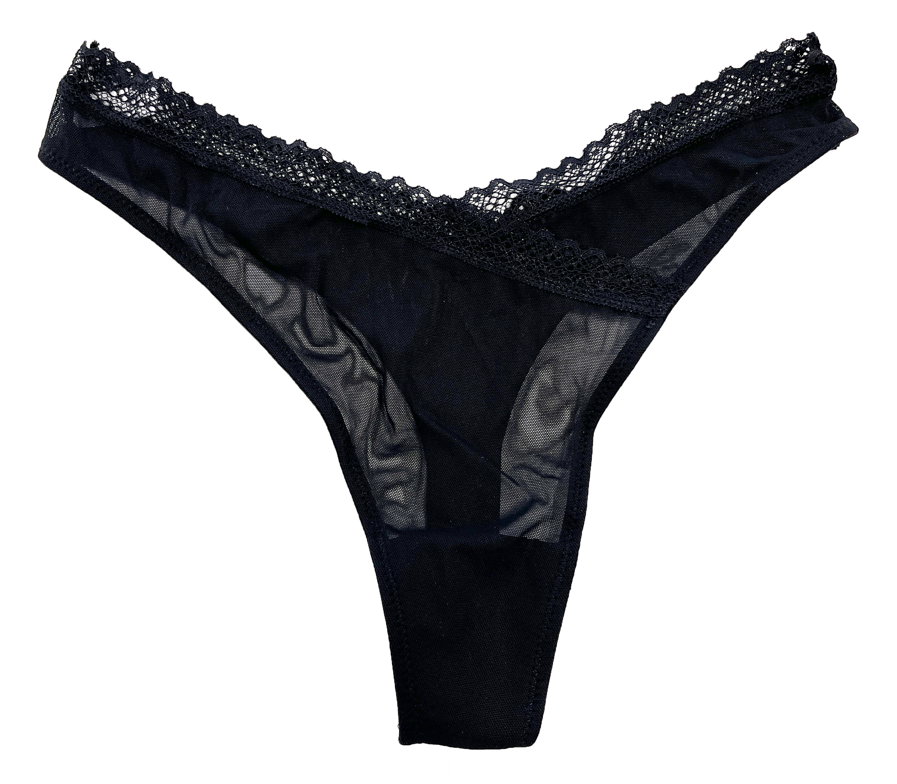 V-Front Mesh Thong with Lace, XS-2X