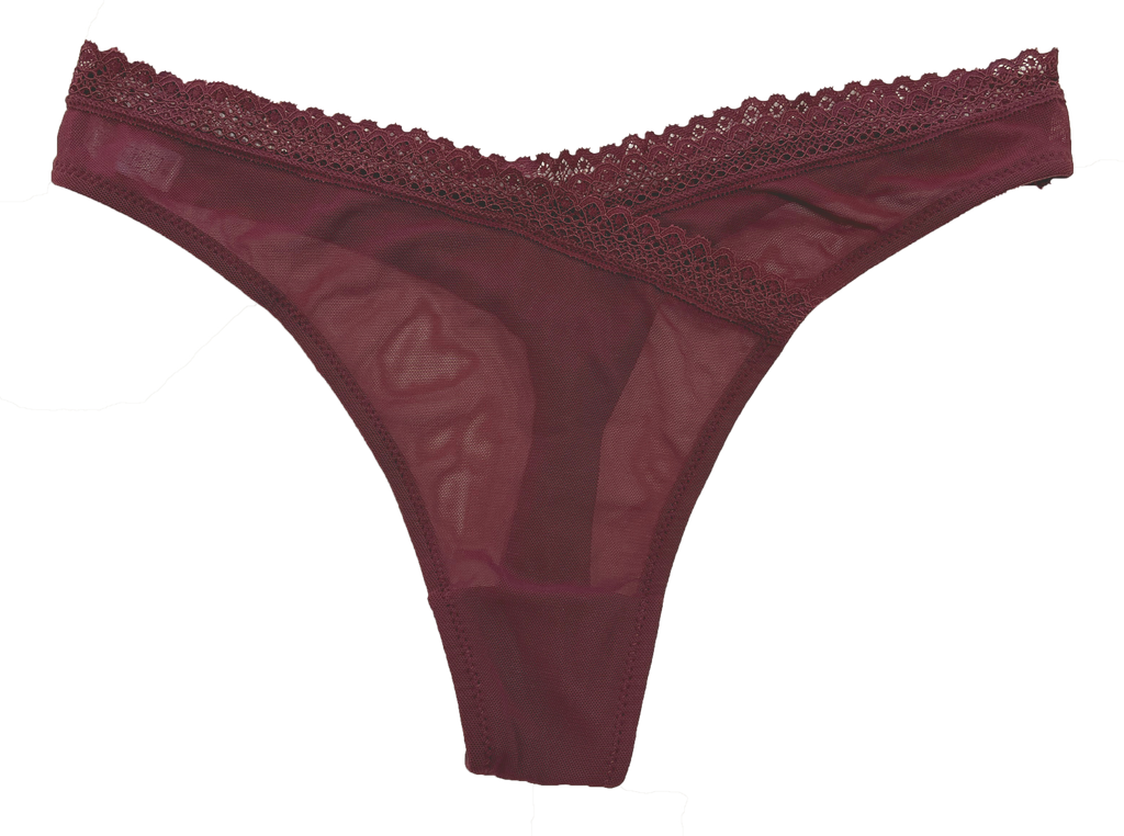 V-Front Mesh Thong with Lace, XS-2X