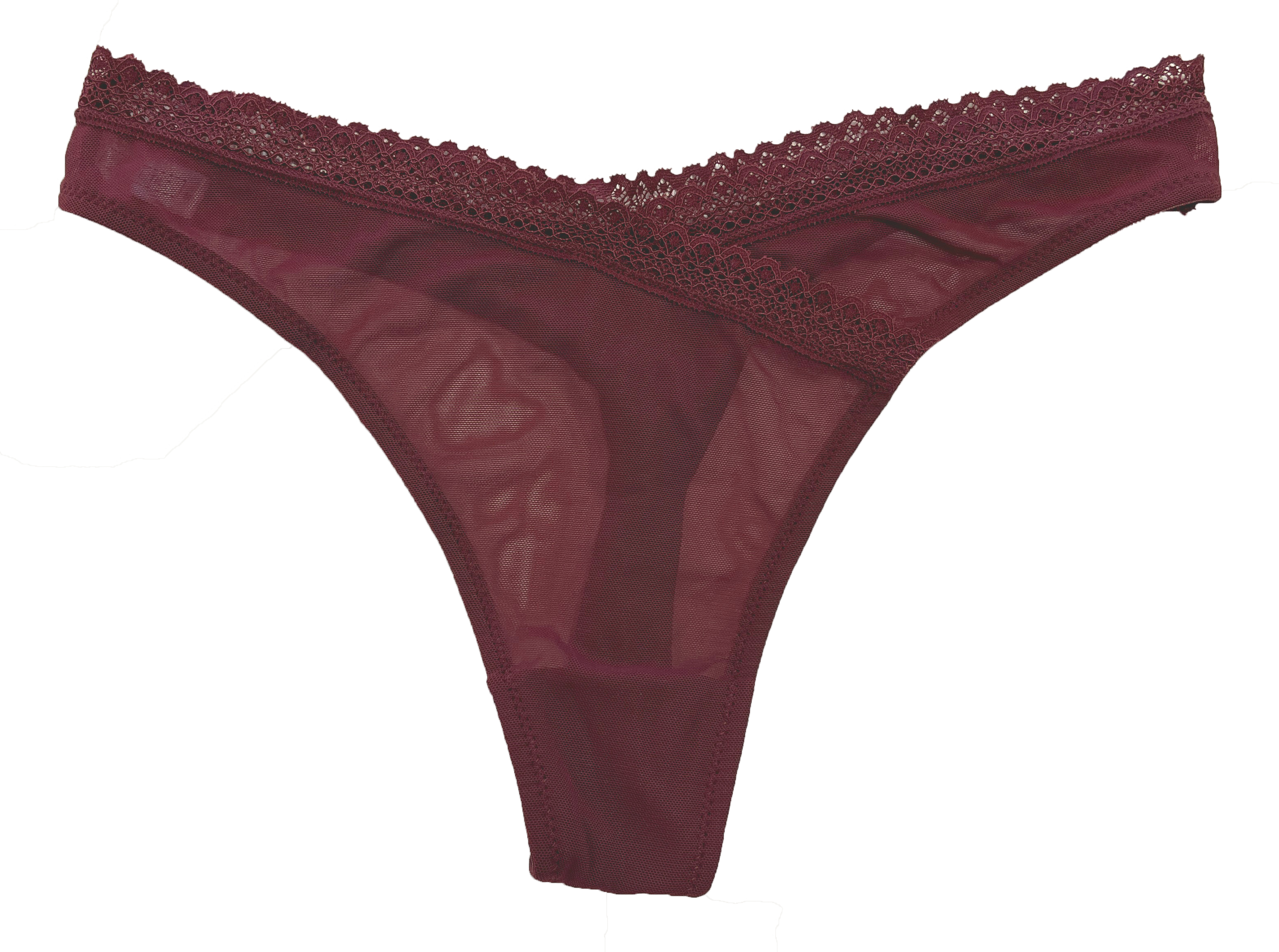 V-Front Mesh Thong with Lace, XS-2X