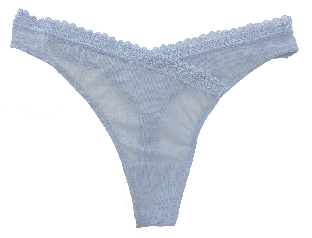 V-Front Mesh Thong with Lace, XS-2X