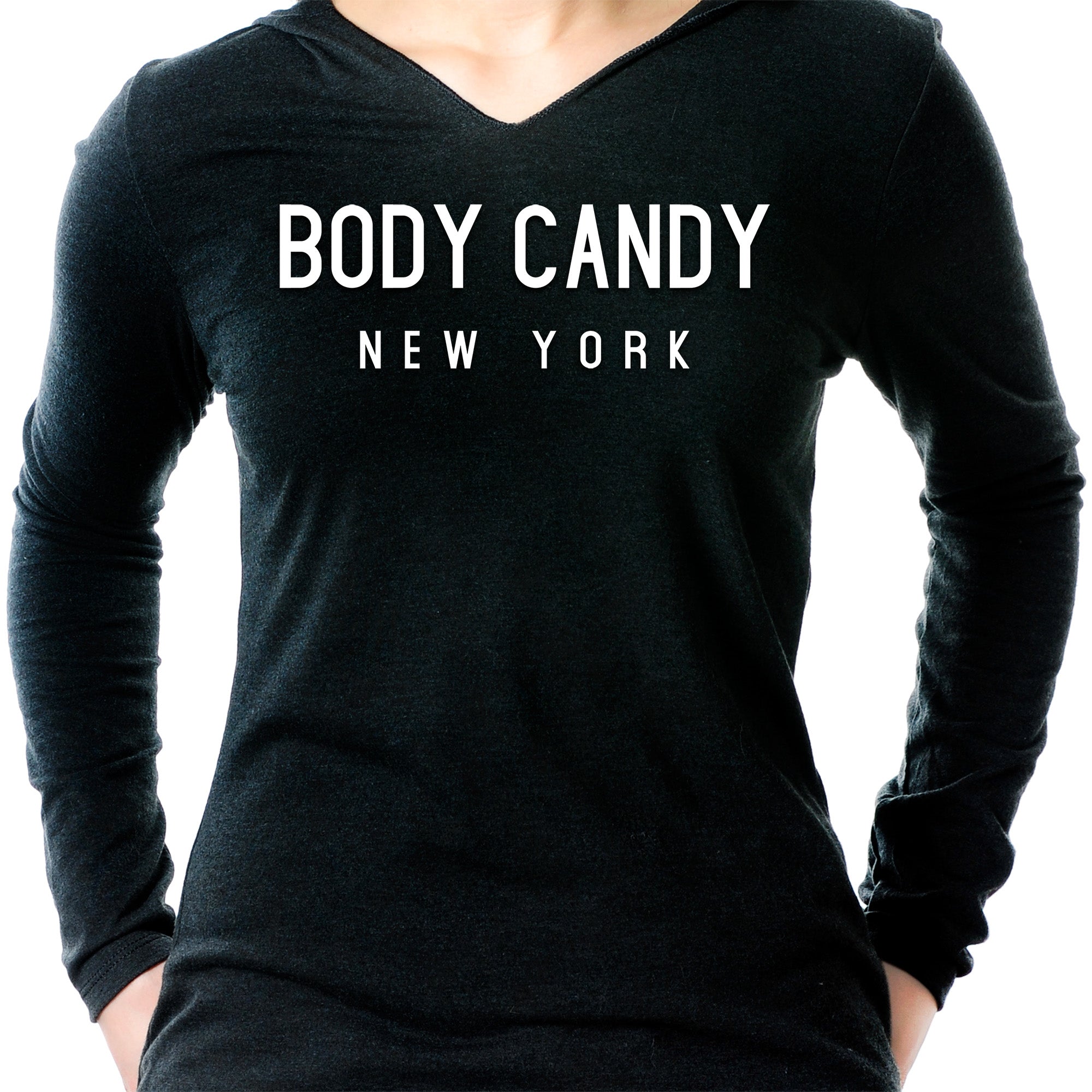 BodyCandy I hate everyone Navy Tapered V-Neck Tee Shirt — side view