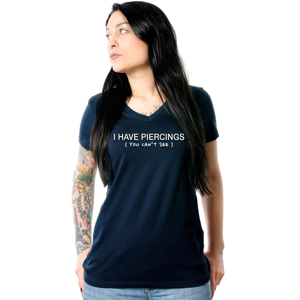 BodyCandy I Have Piercings You Can't See Black Tapered V-Neck Tee Shirt — alternate view