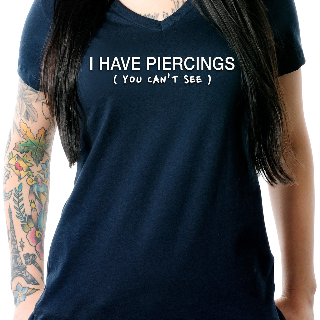 BodyCandy I Have Piercings You Can't See Black Tapered V-Neck Tee Shirt — scale reference
