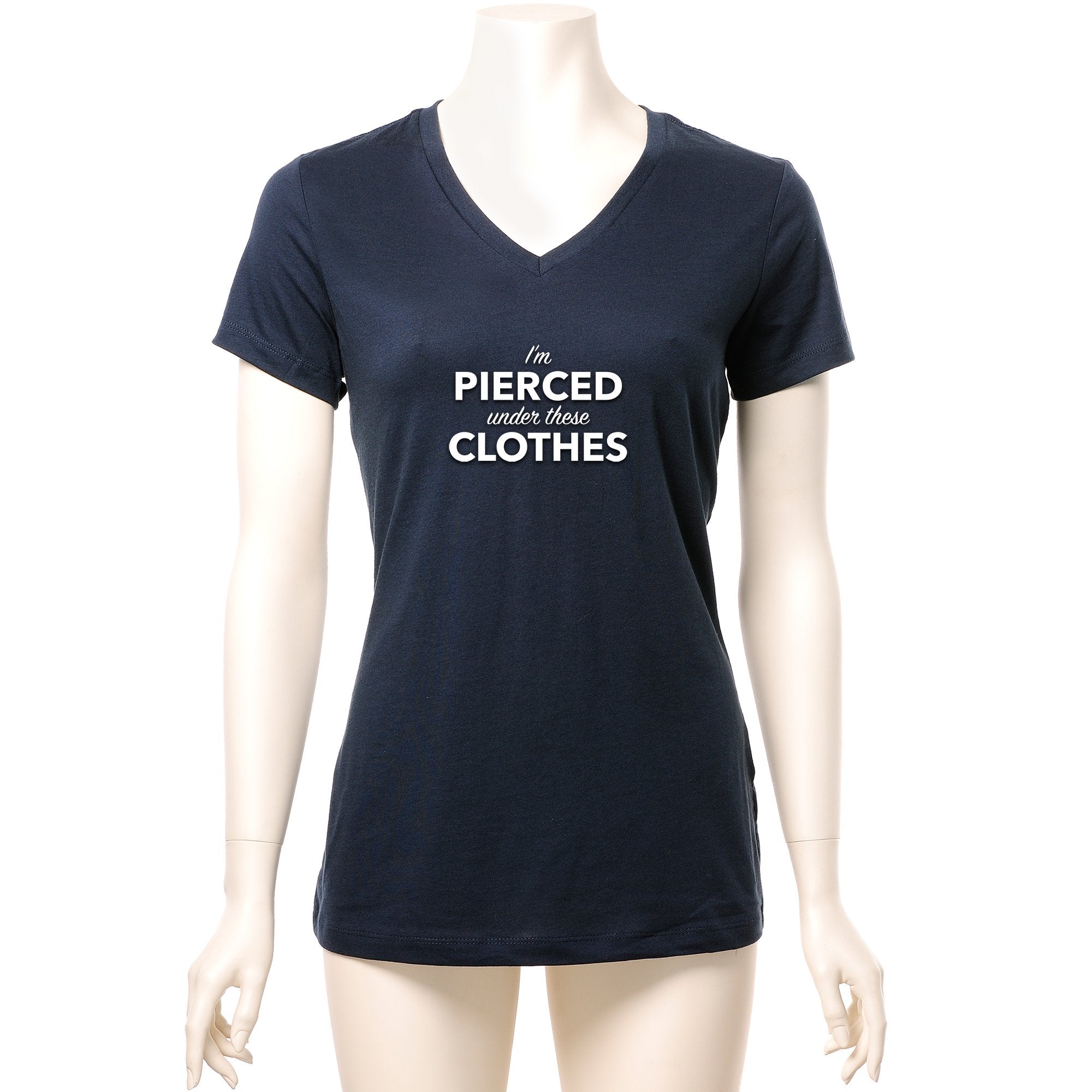 BodyCandy I'm Pierced Under These Clothes Black Tapered V-Neck Tee Shirt — scale reference