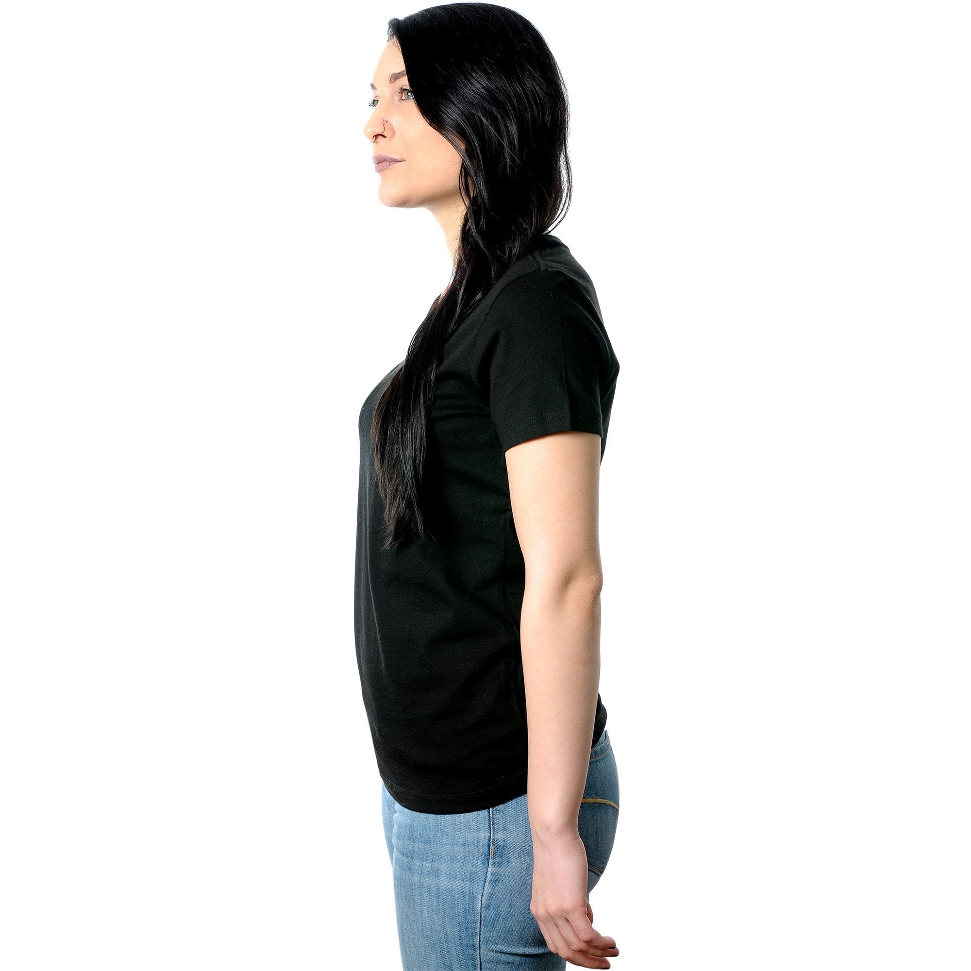 BodyCandy My Body is a Temple... So I Decorated Black Tapered V-Neck Tee Shirt — branding close-up