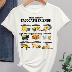Tacocat and Friends T-Shirt - Funny Palindrome Cat Taco Graphic Tee, Unisex Humor Apparel