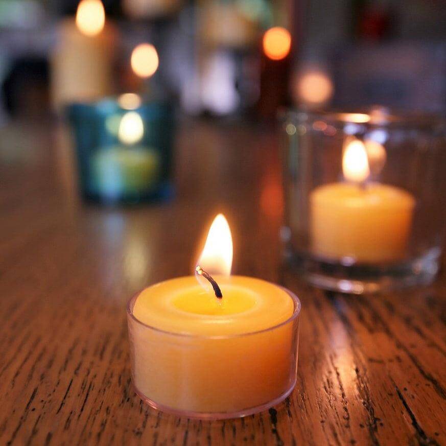 Bluecorn Candles Pure Beeswax Tea Light Candles — size reference