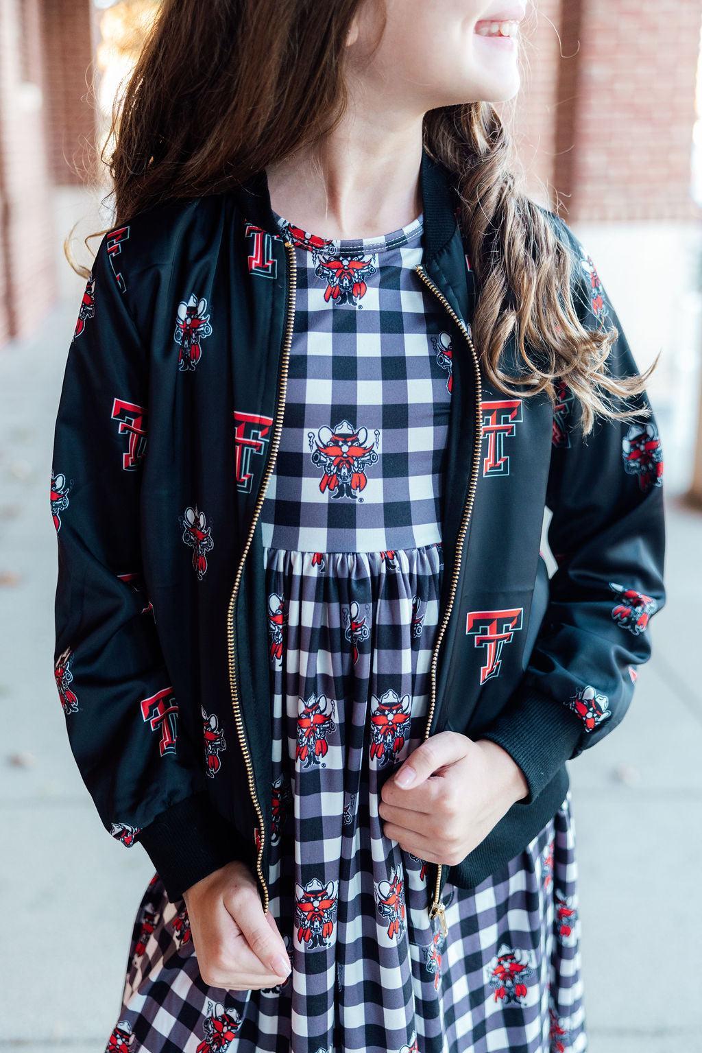 Mila & Rose ® Texas Tech Plaid Raider Red 3/4 Sleeve Pocket Twirl Dress — back view