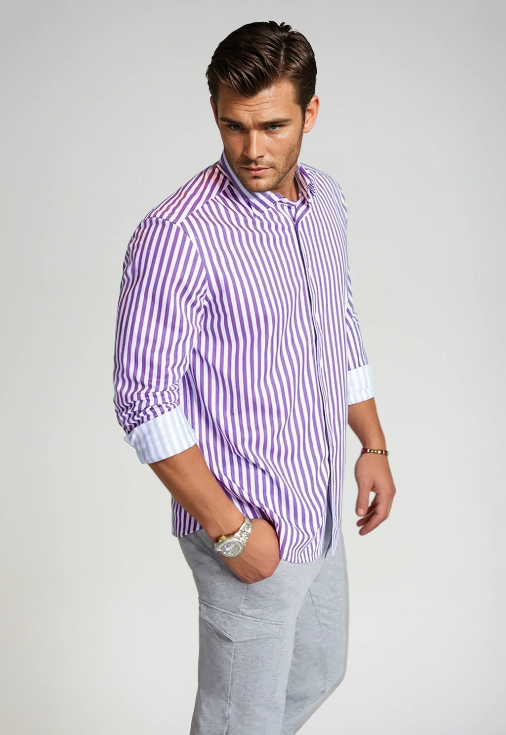 Buki The Go Big Stripe Long Sleeve Tech Shirt - Grape — main product shot