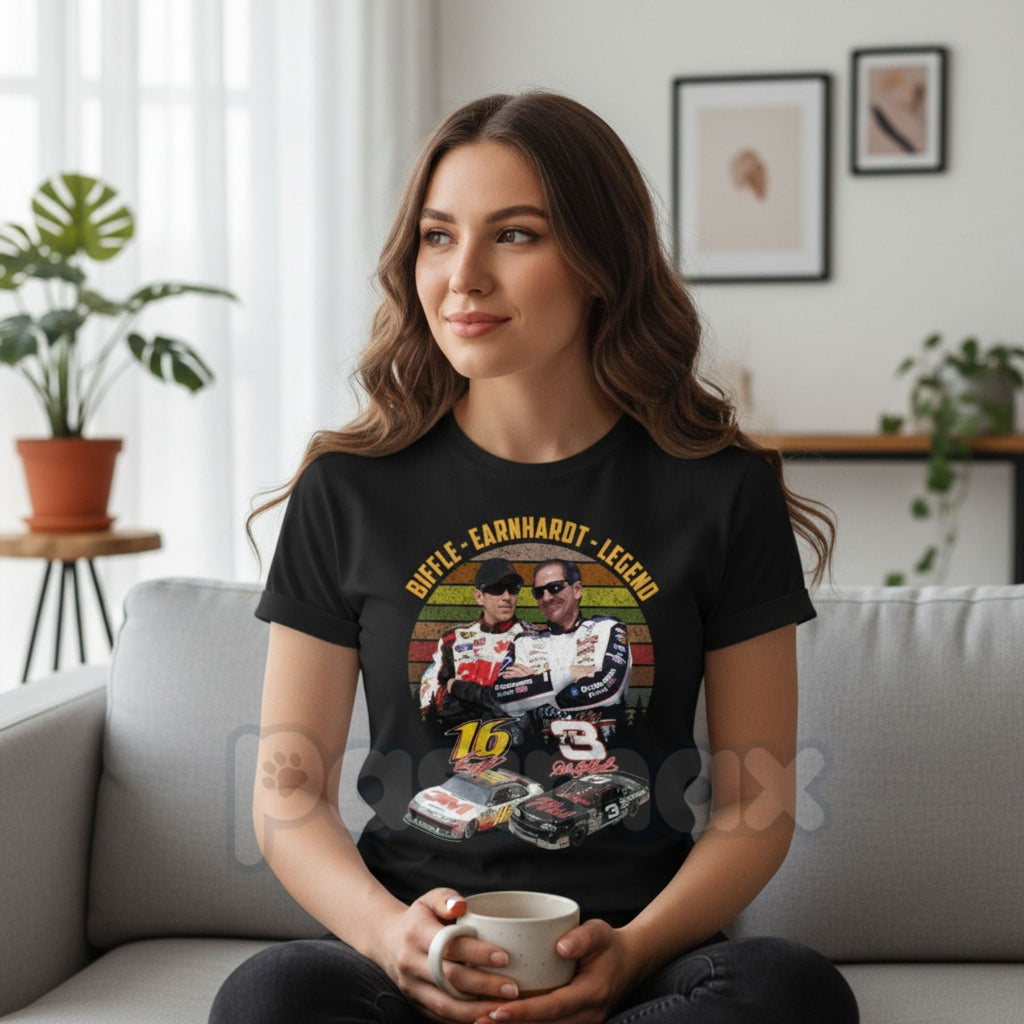 Pasimax The Biff #16 & Earnhardt "Legends Never Die" T-Shirt - Vintage Racing Graphic Tee, Classic NASCAR Inspired Fan Appare