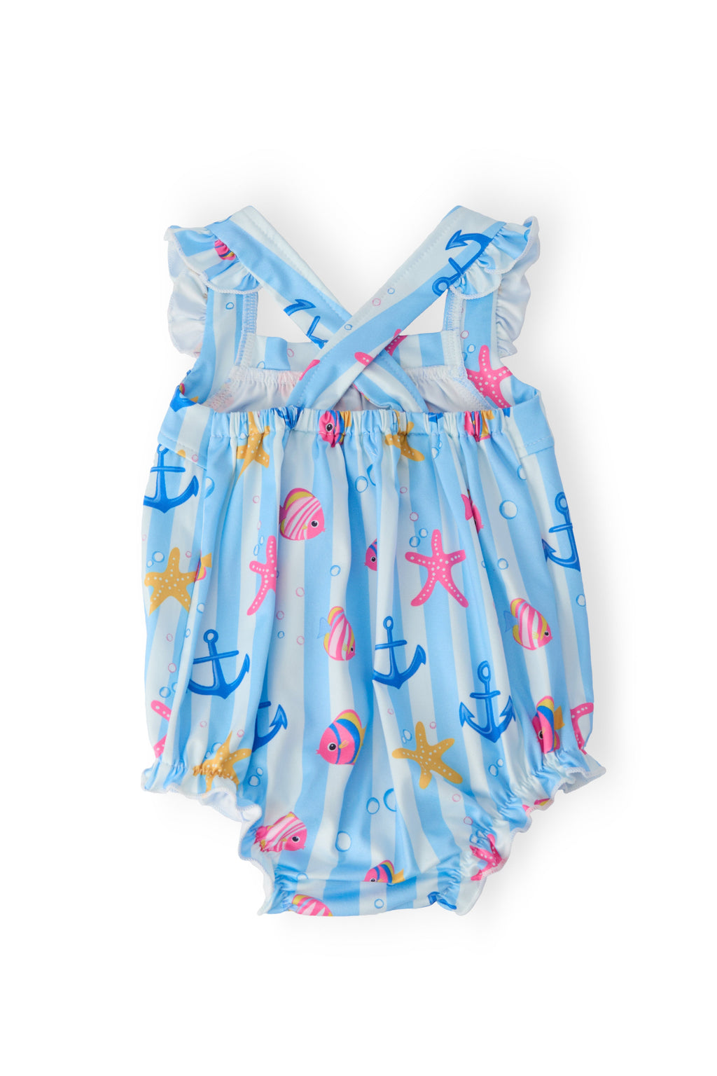 Mila & Rose ® Tidepool Treasures Ruffle Cross Back Romper — detail close-up