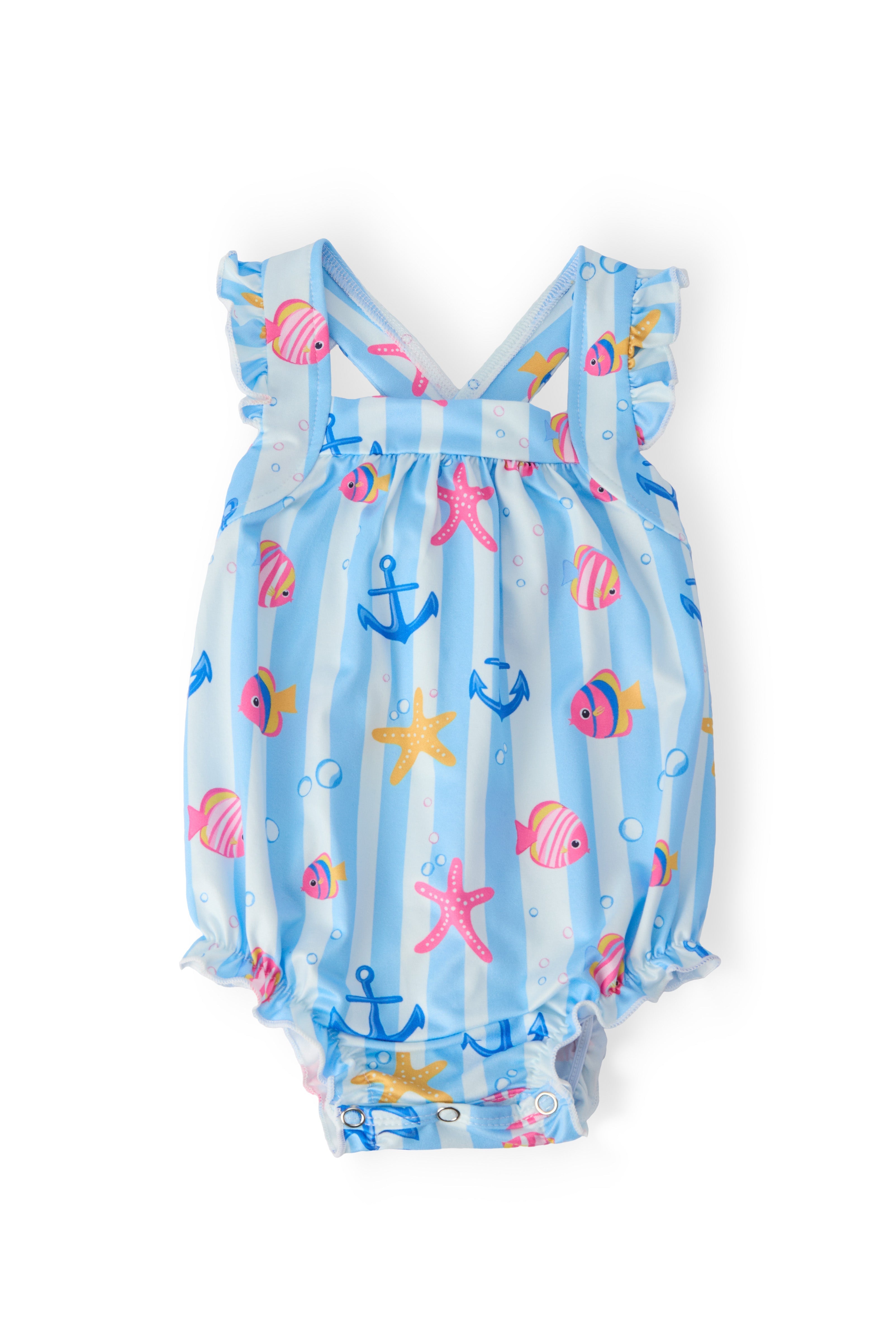 Mila & Rose ® Tidepool Treasures Ruffle Cross Back Romper — main product shot