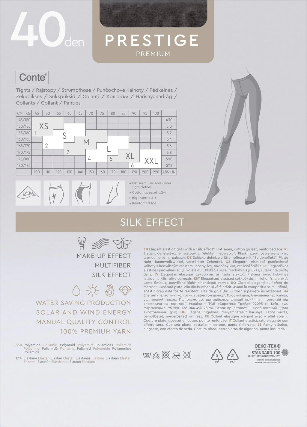 TheRanok.com Tights Conte Prestige 40 Den - Sheer to Waist Noble Shine — size reference