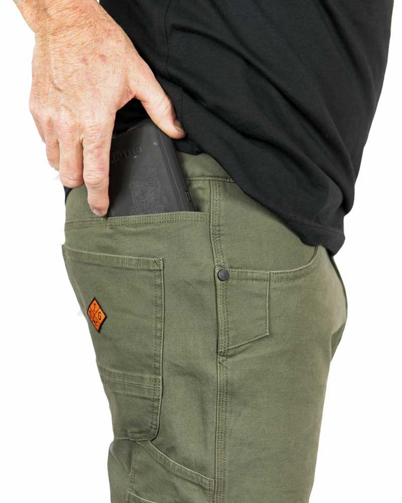 Off The Grid Surplus Trailblazer Standard Fit Pants - DK Olive — in-use photo