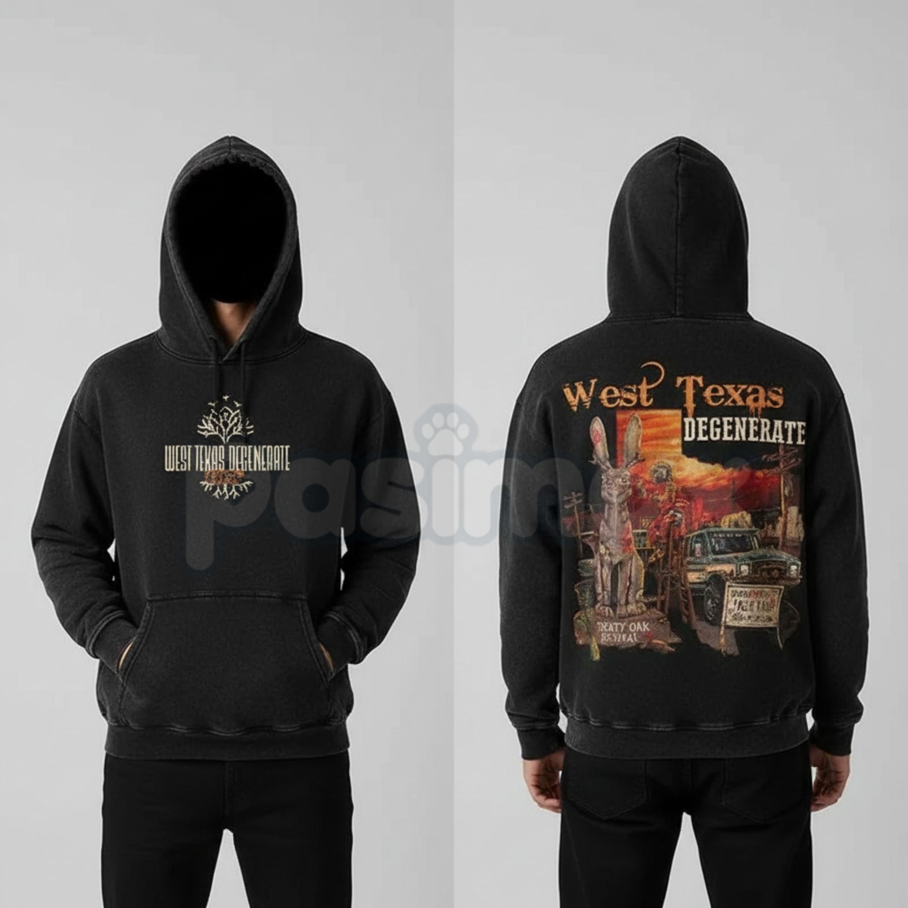 Pasimax Treaty Oak Revival West Texas Degenerate Hoodie – Vintage Washed Country Music Streetwear — main product shot