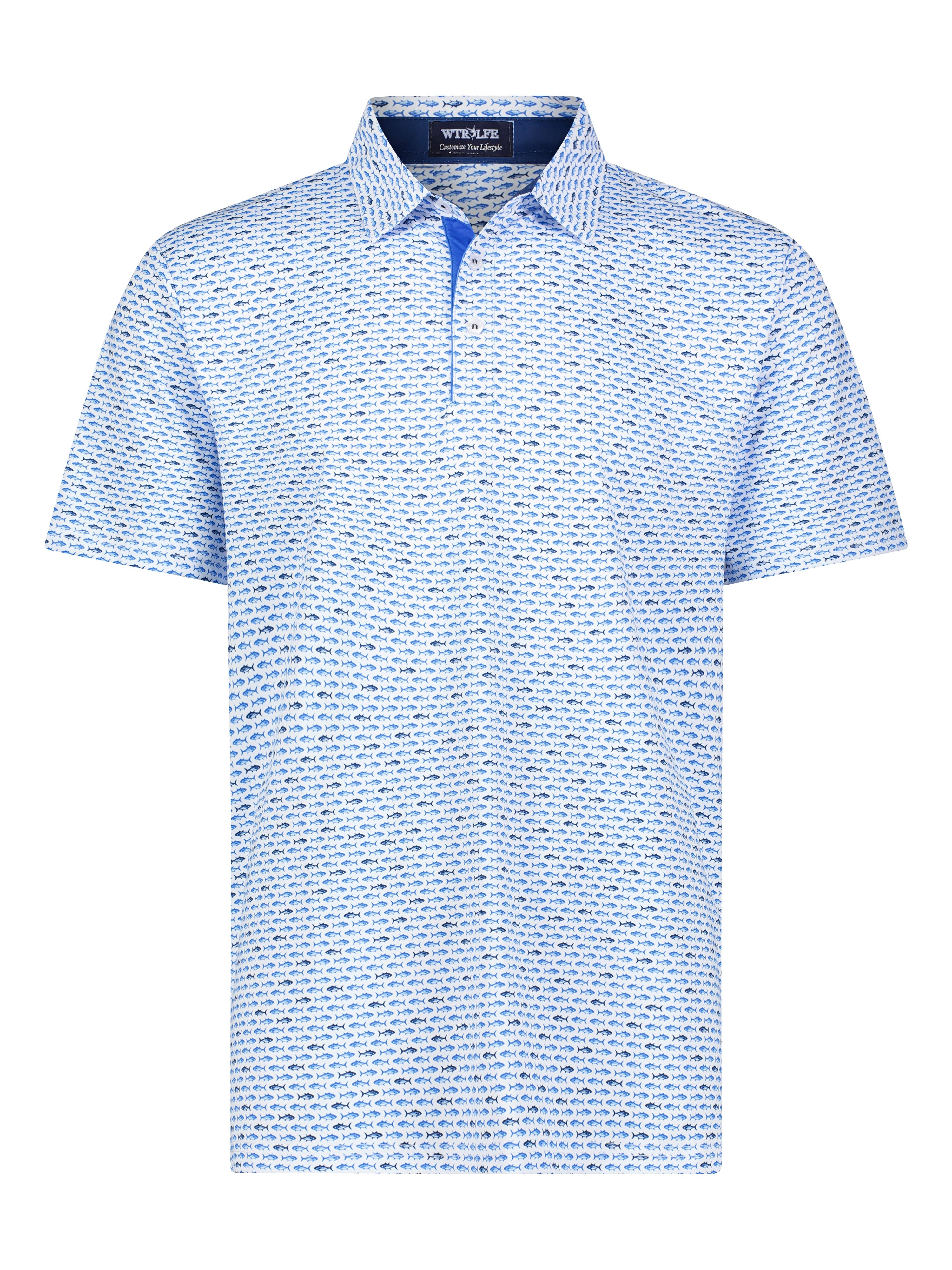 White Water Life Tuna Performance Polo Light Blue Navy — main product shot