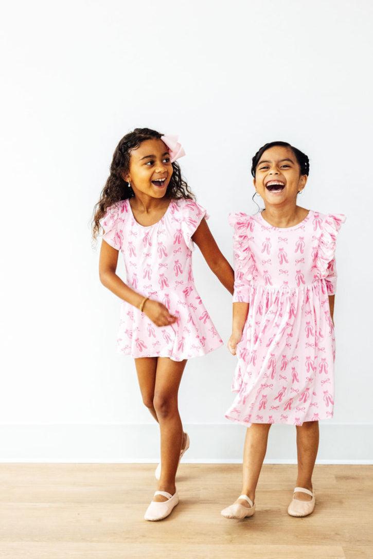 Mila & Rose ® Twirling en Pointe 3/4 Sleeve Ruffle Twirl Dress — detail close-up